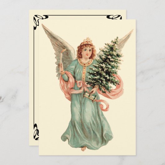 Victoriaans Engel Kerstfeest Uitnodiging (Voorkant / Achterkant)