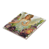 Victoriaans engel met bloemen tegeltje (Zijkant)