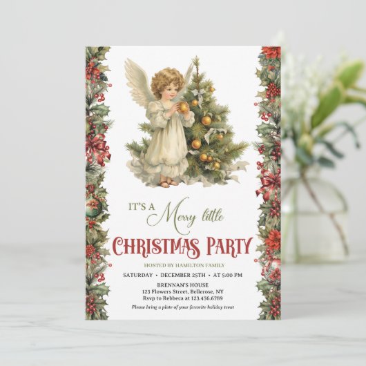  Victoriaans Engel met Kerstboom Kaart (Staand voorkant)