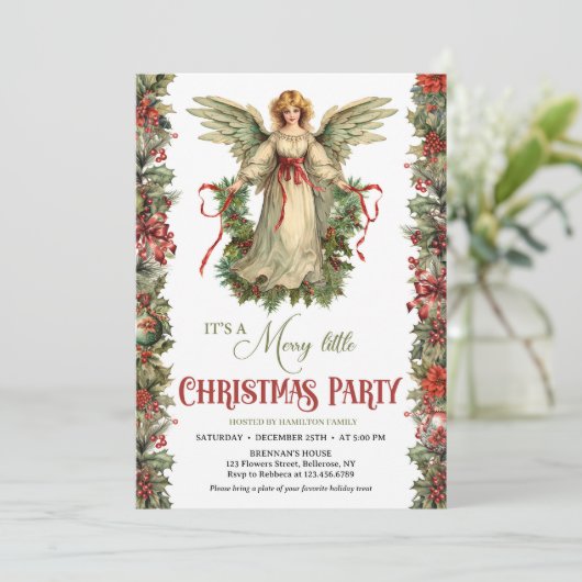  Victoriaans Engel met Kerstkrans Kaart (Staand voorkant)