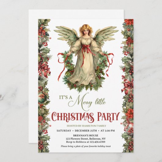  Victoriaans Engel met Kerstkrans Kaart (Voorkant / Achterkant)