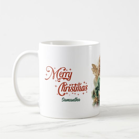  Victoriaans engel met rode hulstbessen Koffiemok (Links)