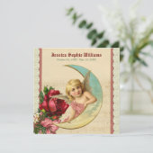 Victoriaans Engel Moon Roos Memorial Death Aankondiging (Staand voorkant)