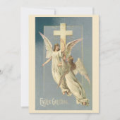 Victoriaans engelen met een kruis,  Pasen Feestdagenkaart (Voorkant)