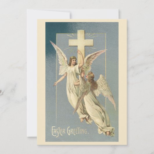 Victoriaans engelen met een kruis, Pasen Feestdagenkaart (Voorkant)
