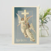 Victoriaans engelen met een kruis,  Pasen Feestdagenkaart (Staand voorkant)
