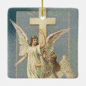 Victoriaans engelen met een kruis,  Pasen Keramisch Ornament (Achterkant)