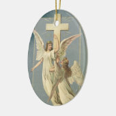 Victoriaans engelen met een kruis,  Pasen Keramisch Ornament (Links)