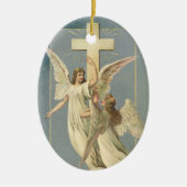 Victoriaans engelen met een kruis,  Pasen Keramisch Ornament (Voorkant)