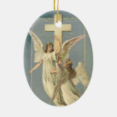 Victoriaans engelen met een kruis,  Pasen Keramisch Ornament (Achterkant)