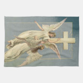 Victoriaans engelen met een kruis,  Pasen Theedoek (Horizontaal)