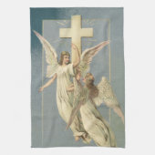 Victoriaans engelen met een kruis,  Pasen Theedoek (Verticaal)