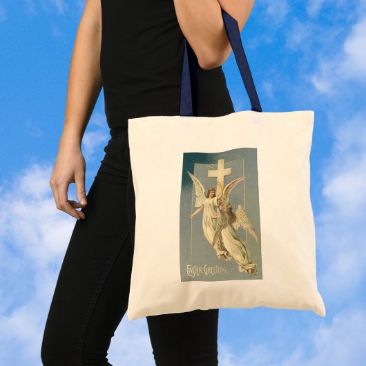 Victoriaans engelen met een kruis, Pasen Tote Bag