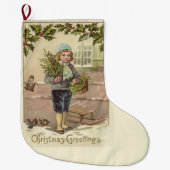 Victoriaans Engels Jongen Kerstmis Groeten Grote Kerstsok (Voorkant)