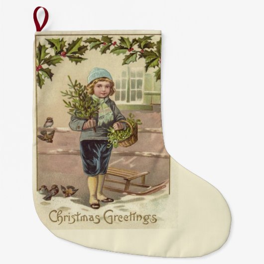 Victoriaans Engels Jongen Kerstmis Groeten Grote Kerstsok (Voorkant)