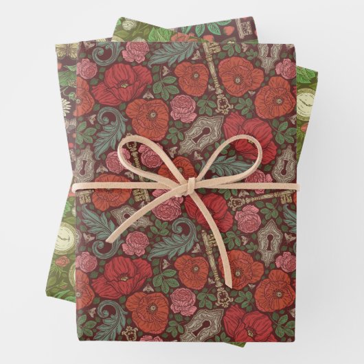 Victoriaans Engels Tuin Mix Steampunk Sloten Sleut Inpakpapier Vel (In situ)