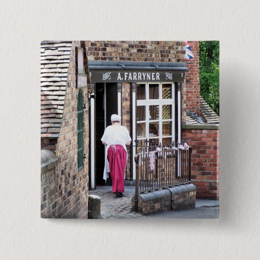 VICTORIAANS ENGLAND VIERKANTE BUTTON 5,1 CM (Voorkant)