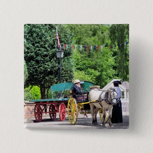 VICTORIAANS ENGLAND VIERKANTE BUTTON 5,1 CM (Voorkant)