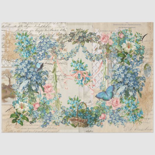 Victoriaans Ephemeral Vergeet-me-geen collage 2 Tissuepapier (Voorkant)