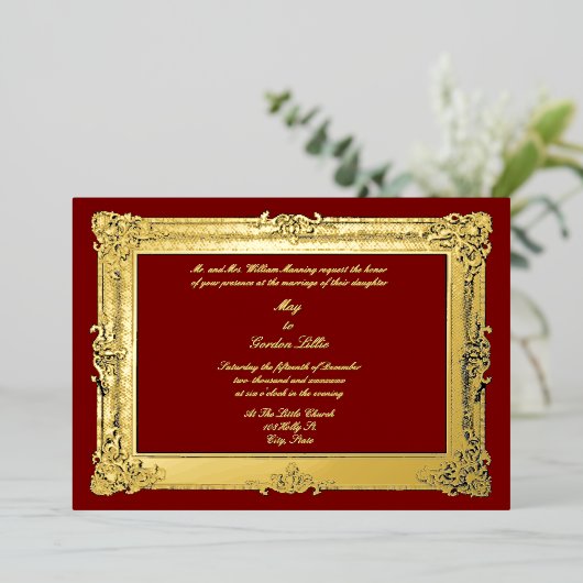 Victoriaans Era 1844 Barok Rococo Style Lijst Folie Uitnodiging (Staand Voorkant)