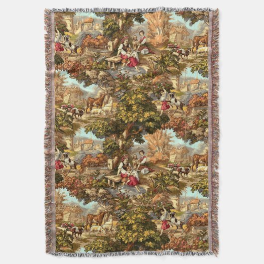  Victoriaans Era 1890 Pastoral Scenes Pattern Deken (Voorkant Verticaal)