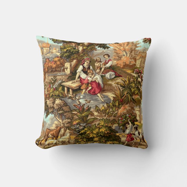  Victoriaans Era 1890 Pastoral Scenes Pattern Kussen (Voorkant)