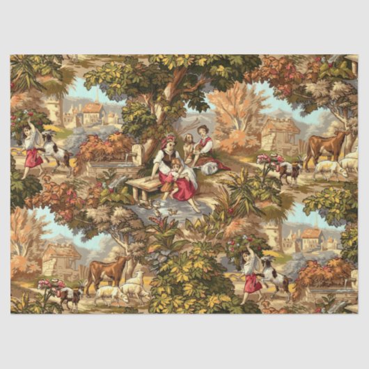 Victoriaans Era 1890 Pastoral Scenes Pattern Tissuepapier (Voorkant)