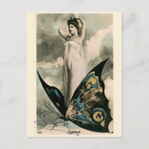 Victoriaans Era Art Nouveau Meisje op Butterfly Briefkaart