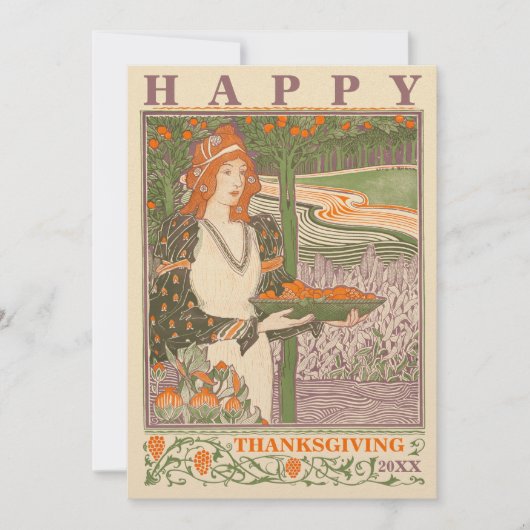 Victoriaans ERA Art Nouveau Thanksgiving Feestdagenkaart (Voorkant)