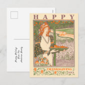 Victoriaans ERA Art Nouveau Thanksgiving Feestdagenkaart (Voorkant / Achterkant)