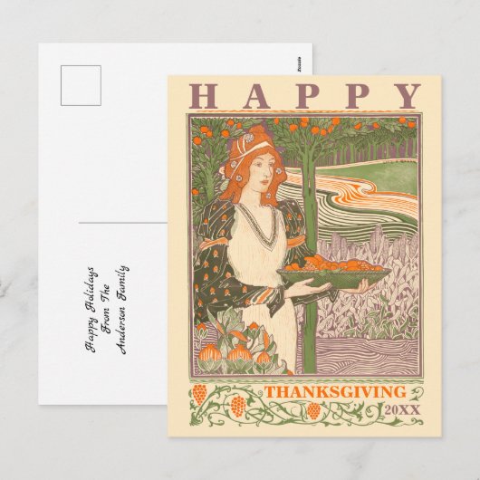 Victoriaans ERA Art Nouveau Thanksgiving Feestdagenkaart (Voorkant / Achterkant)