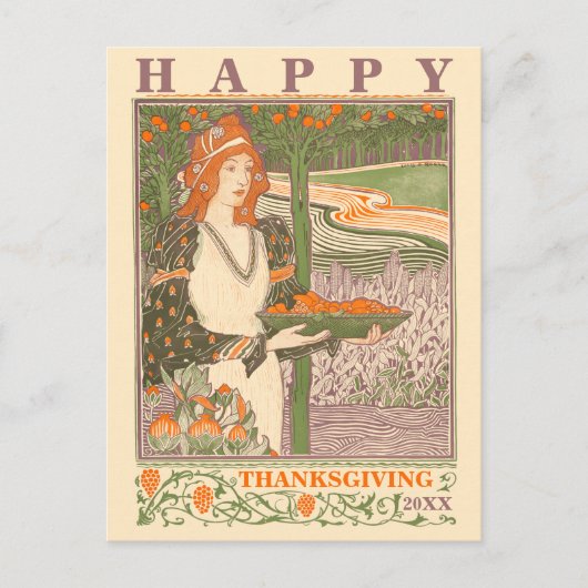 Victoriaans ERA Art Nouveau Thanksgiving Feestdagenkaart (Voorkant)