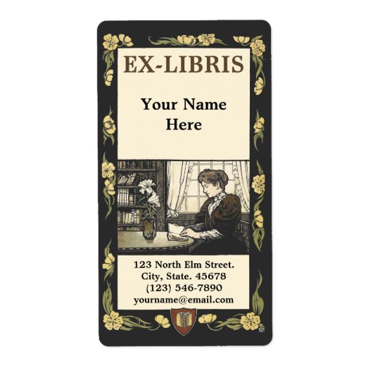 Victoriaans ERA Art Nouveau Woman Ex-Libris-Sjablo Etiket (Voorkant)