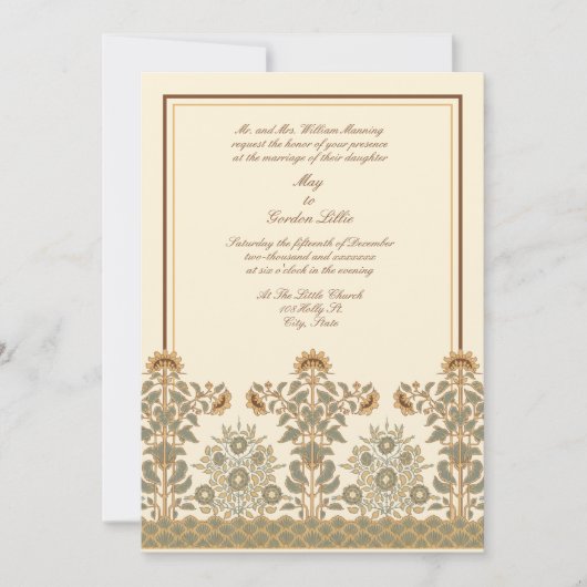 Victoriaans Era Art Nouveau Zonnebloemen Bruiloft Kaart (Voorkant)