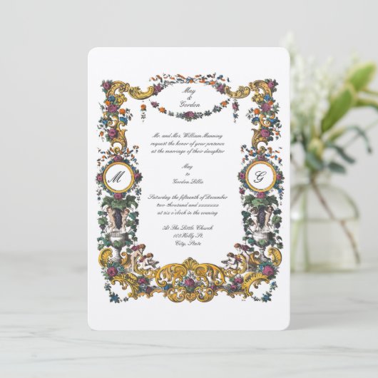 Victoriaans Era Baroque Style Floral Cartouche Kaart (Staand voorkant)