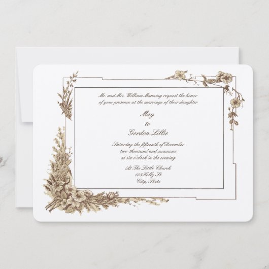 Victoriaans Era Bloemen Botanische Kunst Lijst bru Kaart (Voorkant)