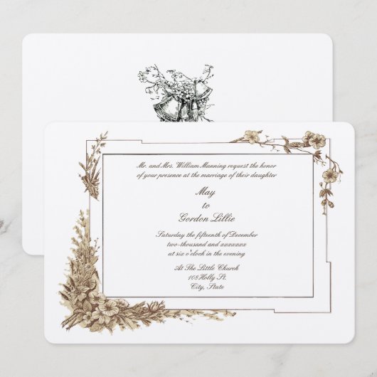 Victoriaans Era Bloemen Botanische Kunst Lijst bru Kaart (Voorkant / Achterkant)