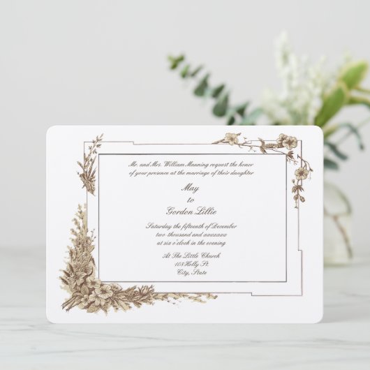 Victoriaans Era Bloemen Botanische Kunst Lijst bru Kaart (Staand voorkant)