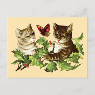  Victoriaans Era Cats & Butterfly Sjabloon Briefkaart
