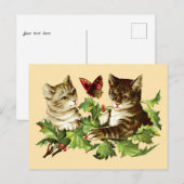  Victoriaans Era Cats & Butterfly Sjabloon Briefkaart (Voorkant / Achterkant)