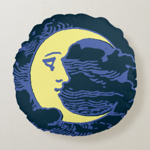  Victoriaans Era Crescent Moon Face Rond Kussen
