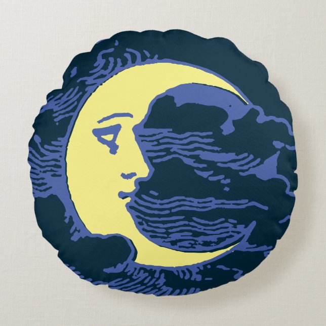  Victoriaans Era Crescent Moon Face Rond Kussen (Voorkant)