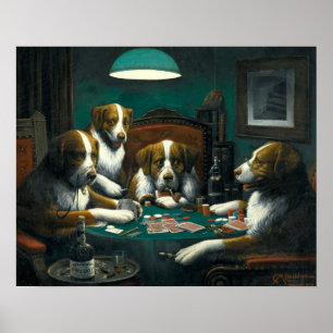 Victoriaans Era Dogs die Poker spelen door Coolidg Poster