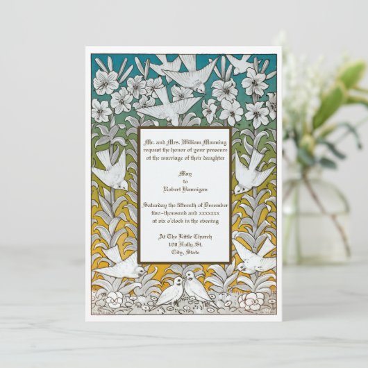  Victoriaans Era Duiven & Bloemen Huwelijk Kaart (Staand voorkant)