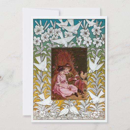  Victoriaans Era Duiven & Bloemen Huwelijk Kaart (Achterkant)