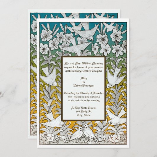 Victoriaans Era Duiven & Bloemen Huwelijk Kaart (Voorkant / Achterkant)