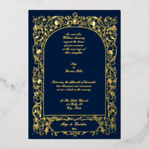  Victoriaans Era Elegant Floral Vine Wedding Folie Uitnodiging