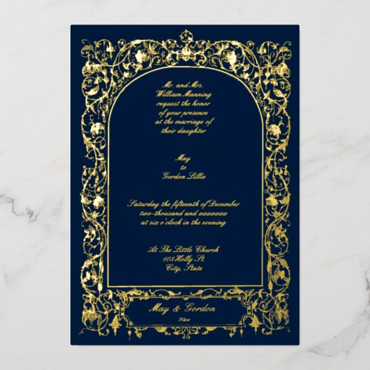  Victoriaans Era Elegant Floral Vine Wedding Folie Uitnodiging (Voorkant)