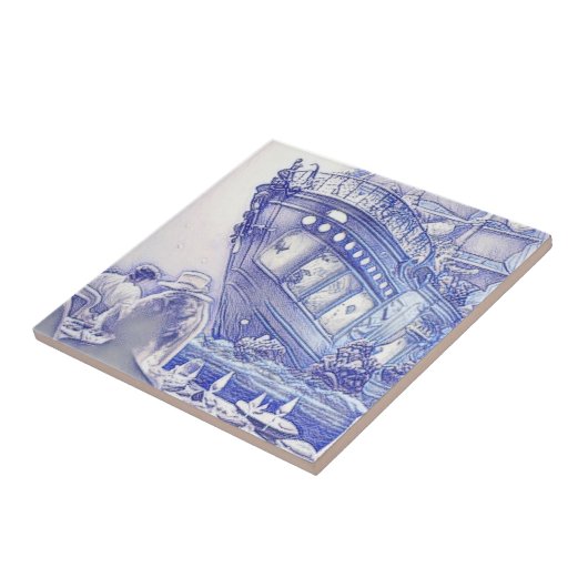 Victoriaans Era Fantasy Zee Tegels Blauw en Wit 11 Tegeltje (Zijkant)