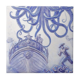 Victoriaans Era Fantasy Zee Tegels Blue en White 2 Tegeltje